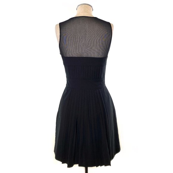 BEBE Black Wool Pleated Mesh Cocktail Dress #AZ4 - Picture 4 of 11